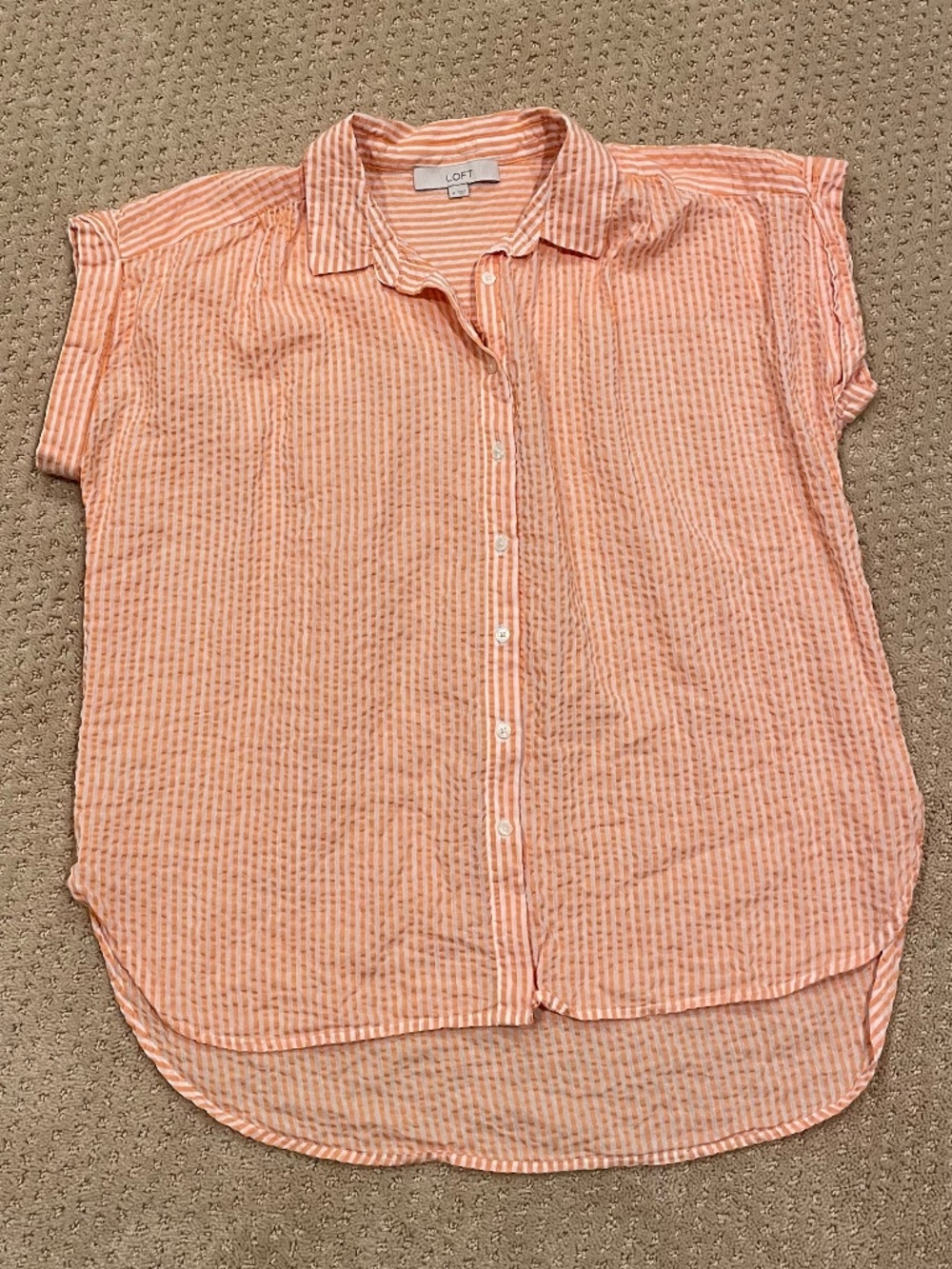 LOFT Peach Striped Button-Down Shirt